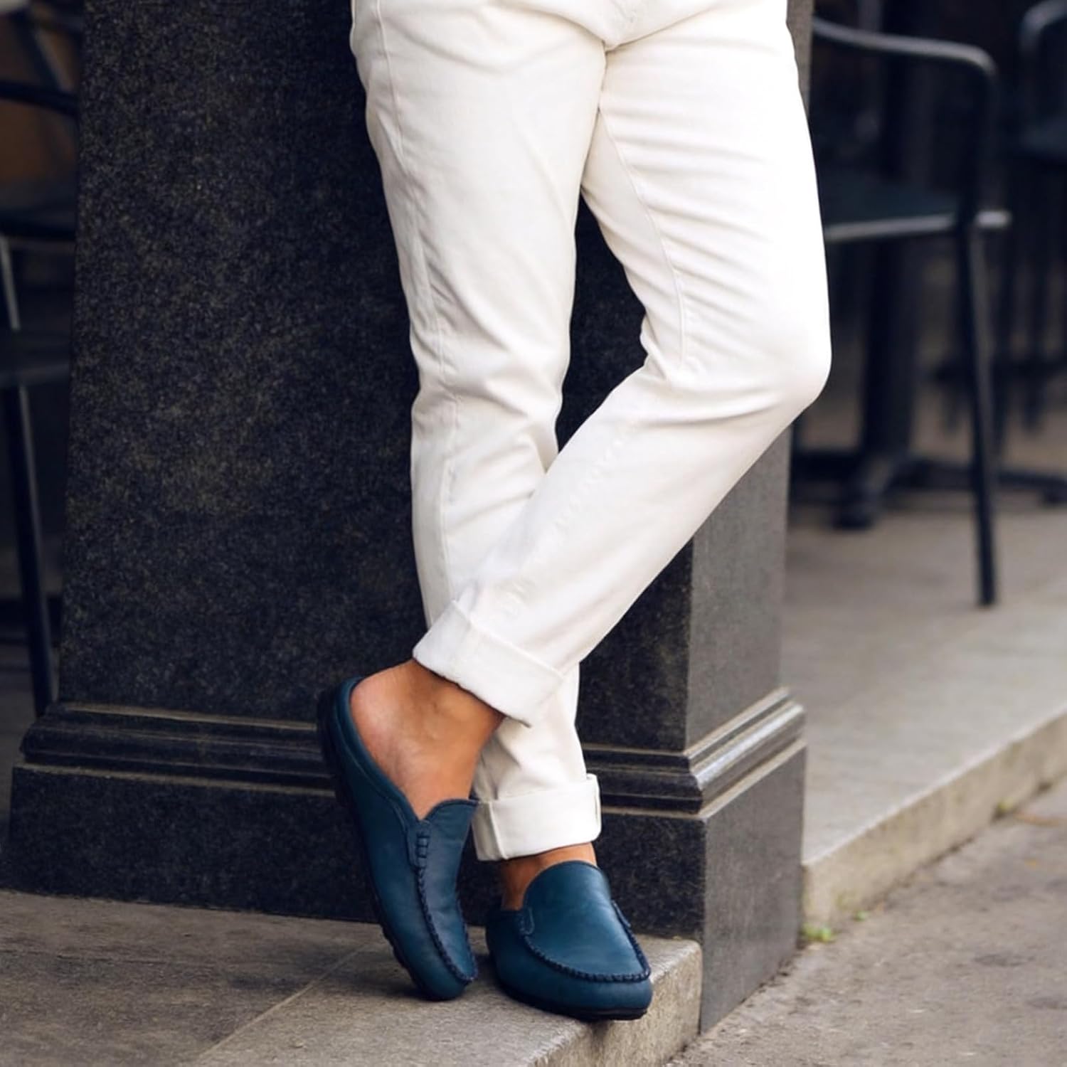 Go Tour Mens Mules Clog Slippers Breathable Punching Leather Slip on Shoes Casual Loafers A-blue