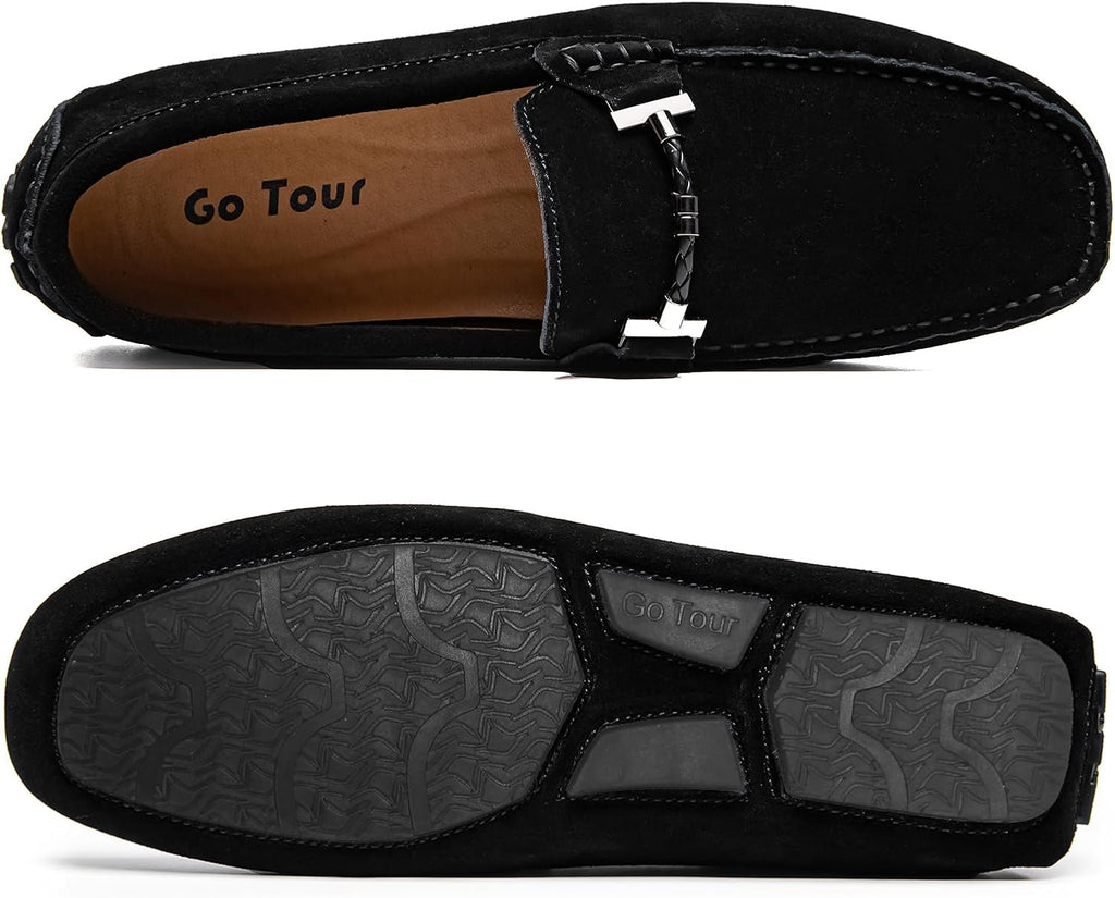 Go Tour Men's Penny Loafers Moccasin Driving Shoes Slip On Flats Boat Shoes Black