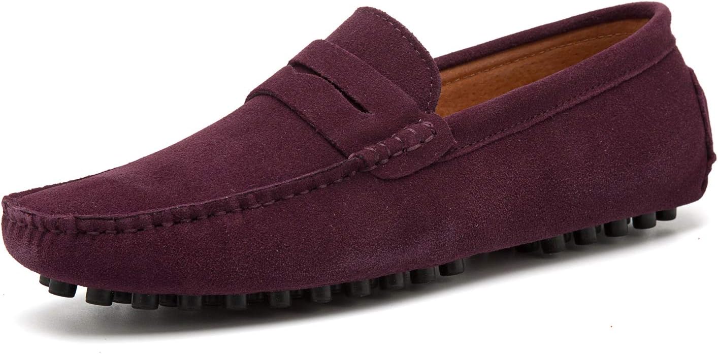 Go Tour Men's Penny Loafers Moccasin Driving Shoes Slip On Flats Boat Shoes Red