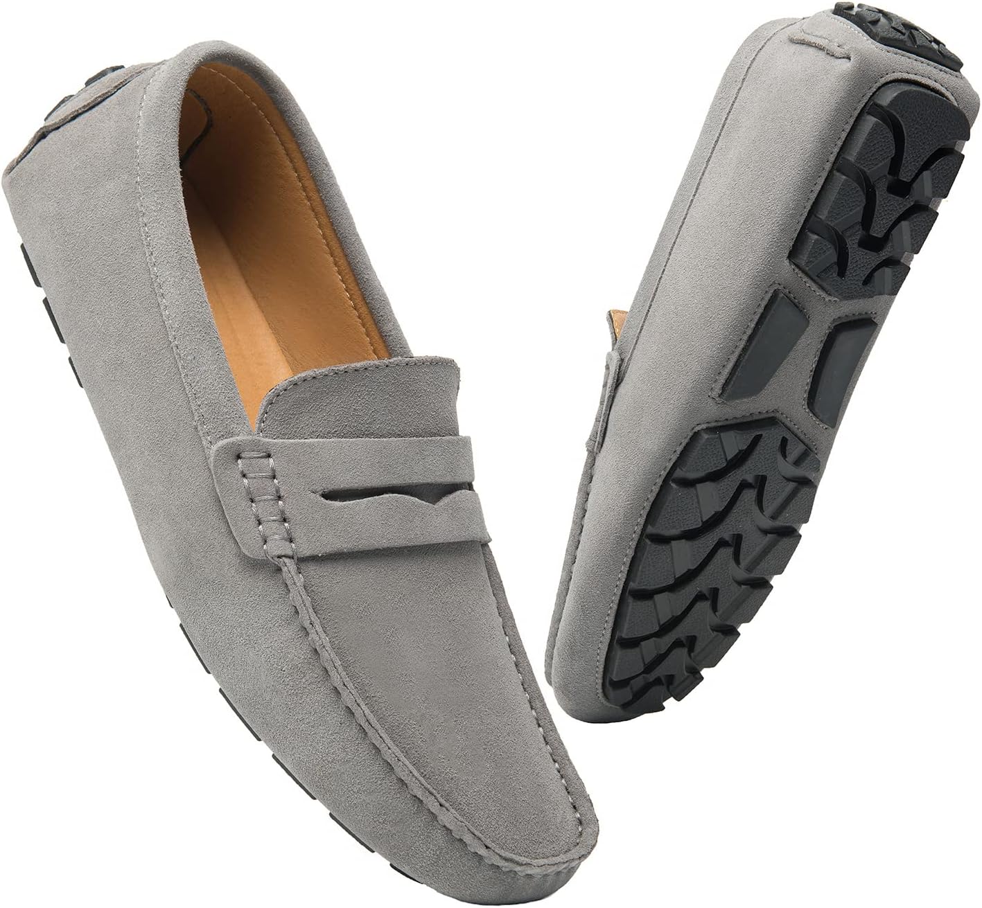 Go Tour Men's Penny Loafers Moccasin Driving Shoes Slip On Flats Boat Shoes A Grey