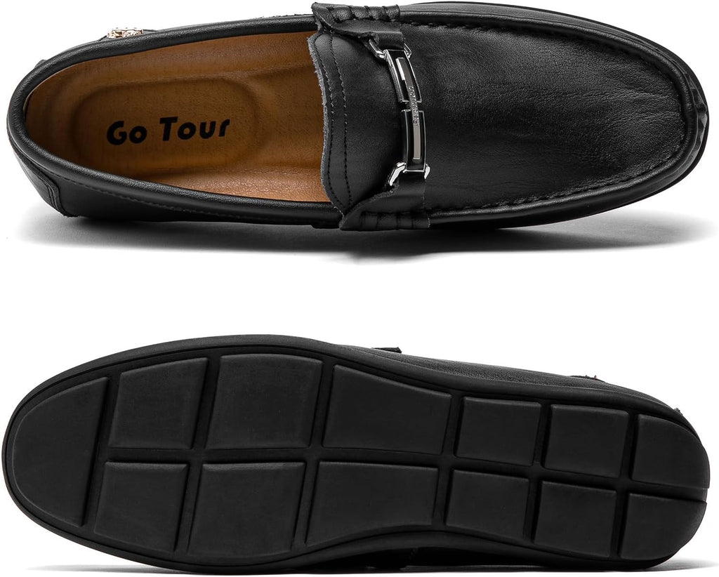 Go Tour Men's Casual Leather Fashion Slip on Loafers Shoes A Black