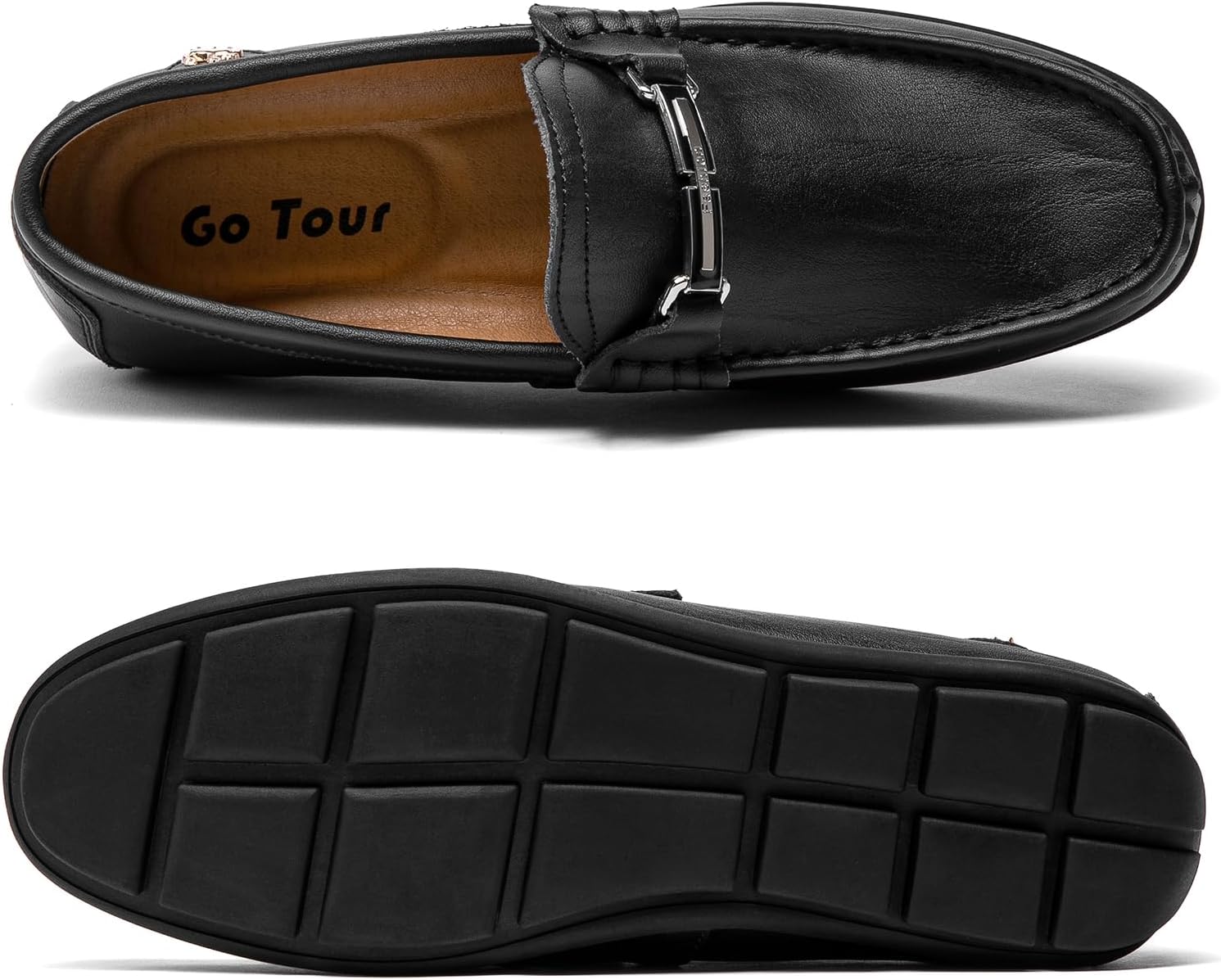 Go Tour Men's Casual Leather Fashion Slip on Loafers Shoes A Black