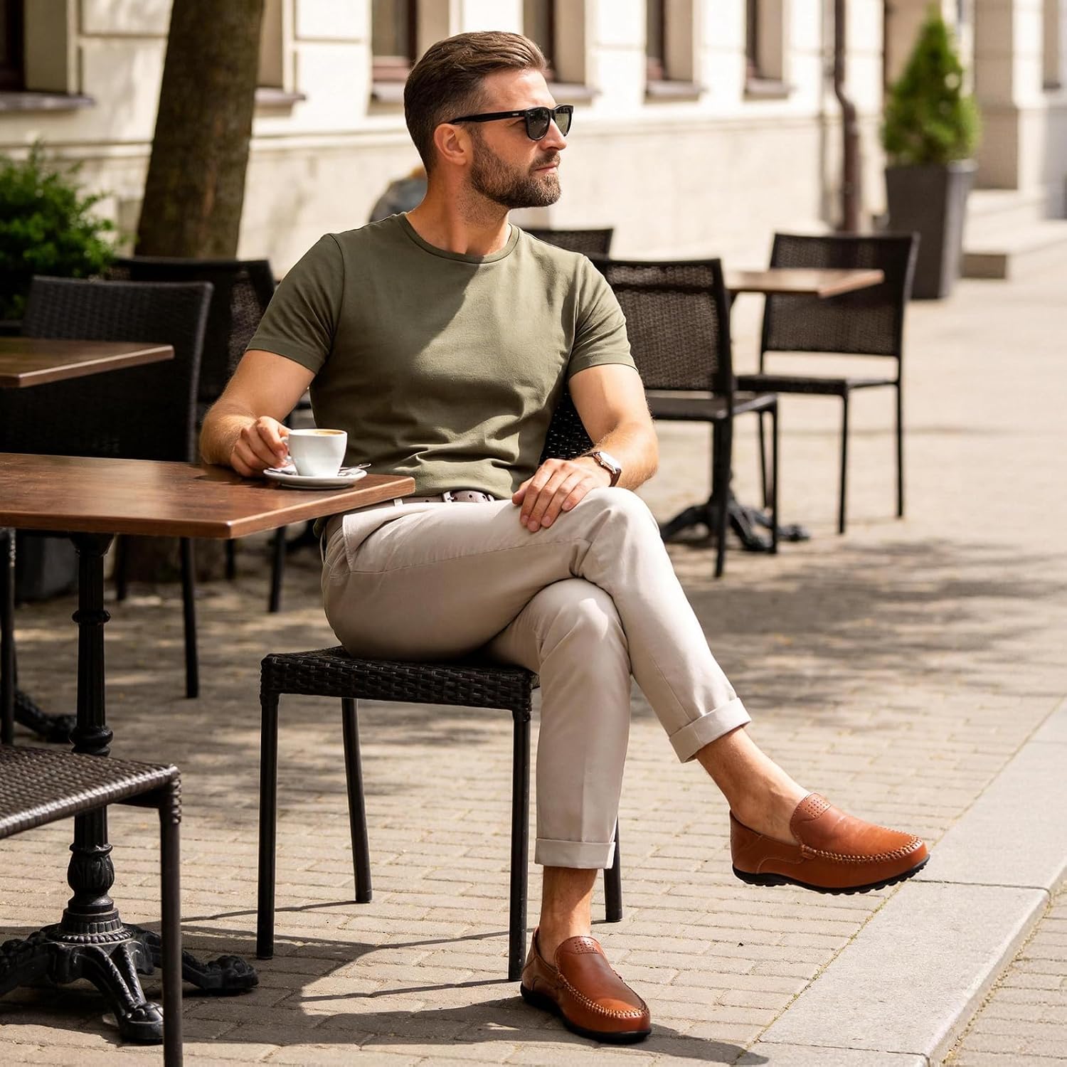 Go Tour Men's Premium Genuine Leather Casual Slip on Loafers Breathable Driving Shoes Fashion Slipper C-brown