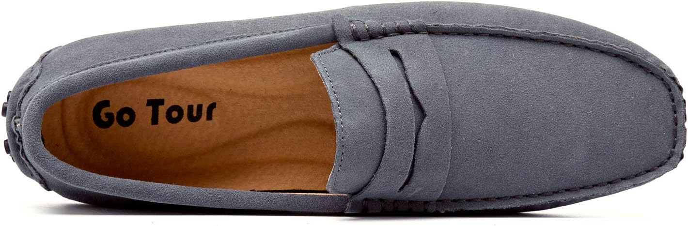 Go Tour Men's Penny Loafers Moccasin Driving Shoes Slip On Flats Boat Shoes Grey