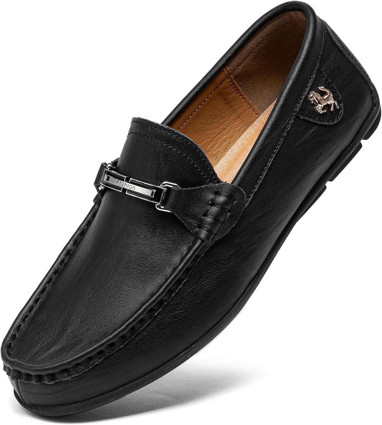 Go Tour Men's Casual Leather Fashion Slip on Loafers Shoes A Black