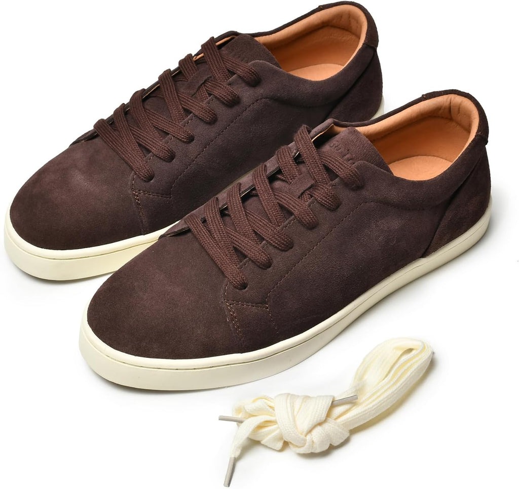 Go Tour Men's Casual Suede Leather Handmade Sneakers Suede Dark Brown