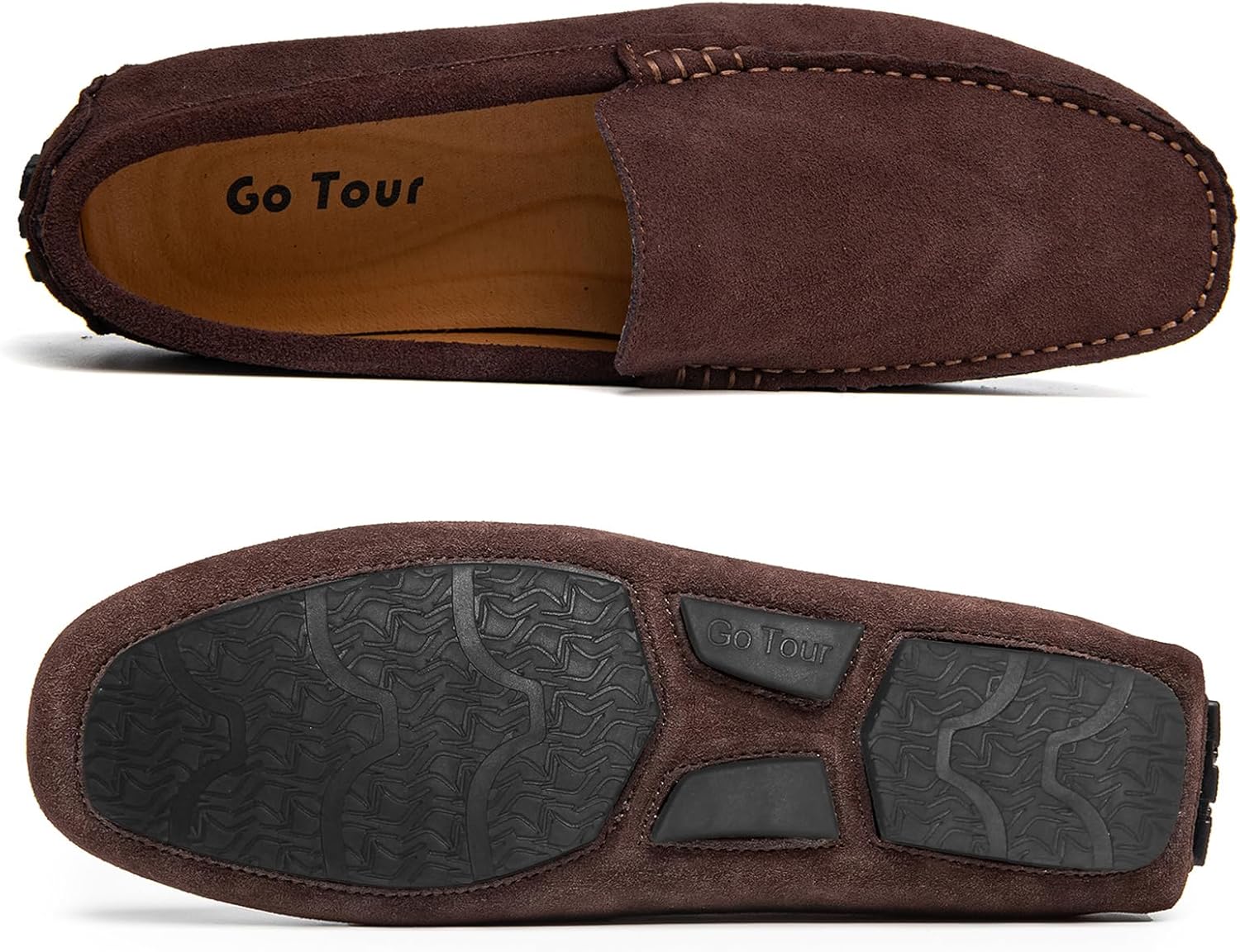 Go Tour Mens Handmade Suede Leather Casual Loafers Shoes A Brown