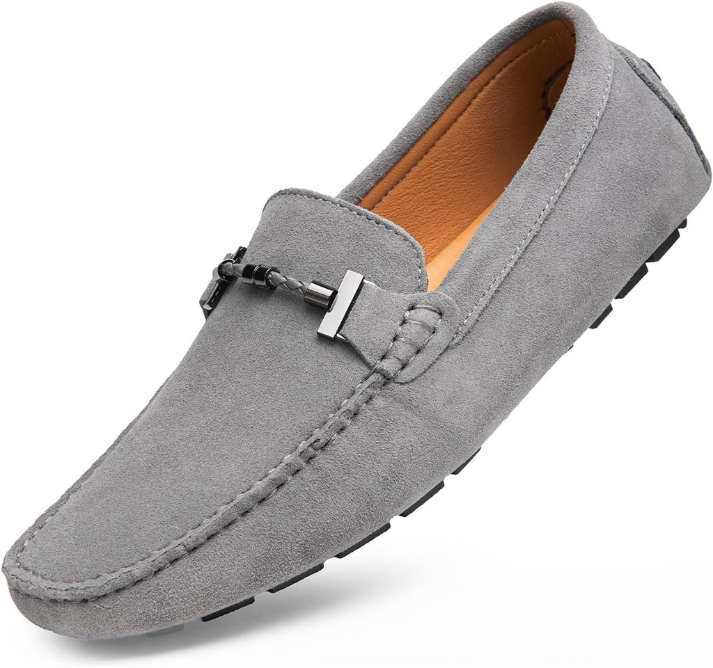 Go Tour Men's Penny Loafers Moccasin Driving Shoes Slip On Flats Boat Shoes Grey