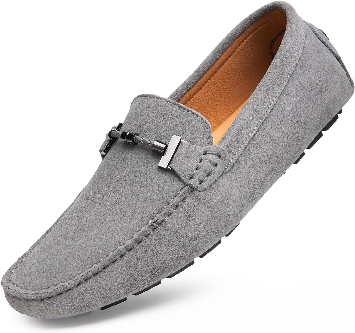 Go Tour Men's Penny Loafers Moccasin Driving Shoes Slip On Flats Boat Shoes Grey