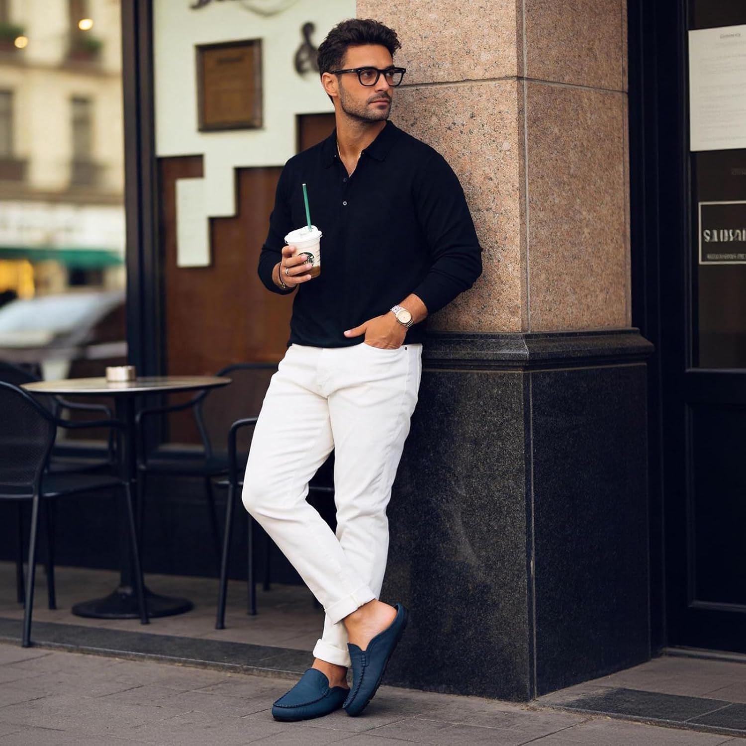 Go Tour Mens Mules Clog Slippers Breathable Punching Leather Slip on Shoes Casual Loafers A-blue