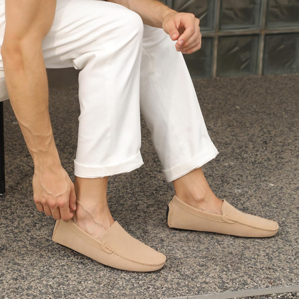 Go Tour Mens Handmade Suede Leather Casual Loafers Shoes A Beige