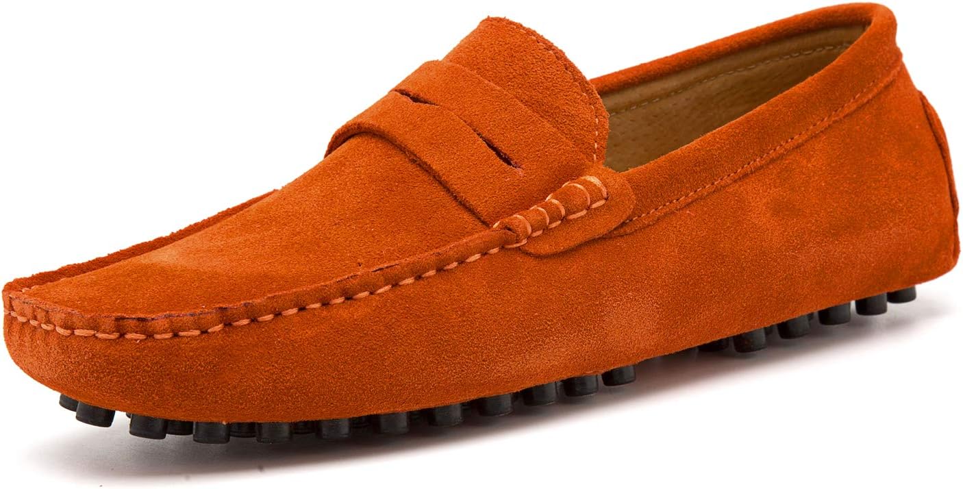 Go Tour Men's Penny Loafers Moccasin Driving Shoes Slip On Flats Boat Shoes Orange