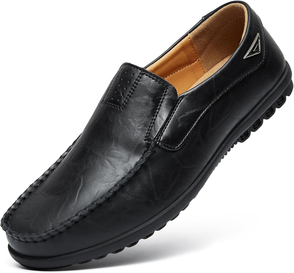 Go Tour Men's Casual Leather Fashion Slip-on Loafers Shoes A-black