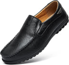 Go Tour Men's Casual Leather Fashion Slip-on Loafers Shoes A-black