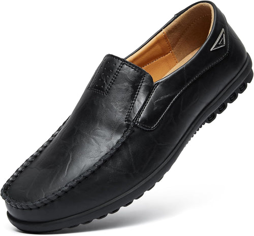 Go Tour Men's Casual Leather Fashion Slip-on Loafers Shoes A-black