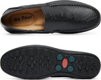 Go Tour Men's Premium Genuine Leather Casual Slip on Loafers Breathable Driving Shoes Fashion Slipper C-black