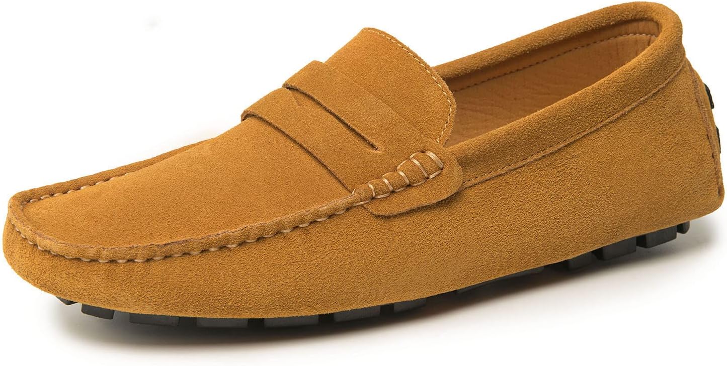 Go Tour Men's Penny Loafers Moccasin Driving Shoes Slip On Flats Boat Shoes A Brown