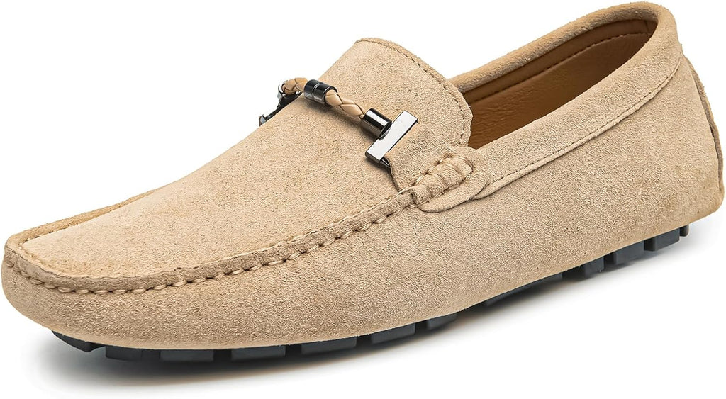 Go Tour Men's Penny Loafers Moccasin Driving Shoes Slip On Flats Boat Shoes Beige