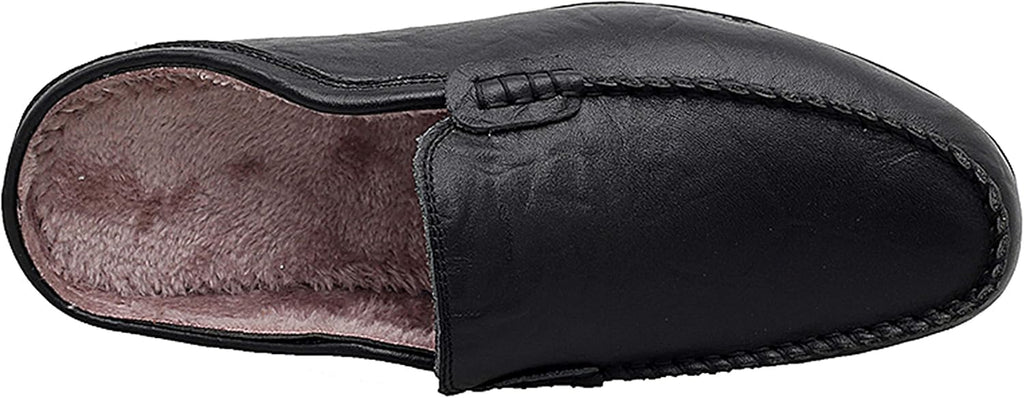Go Tour Mens Mules Clog Slippers Breathable Punching Leather Slip on Shoes Casual Loafers C-black Fur