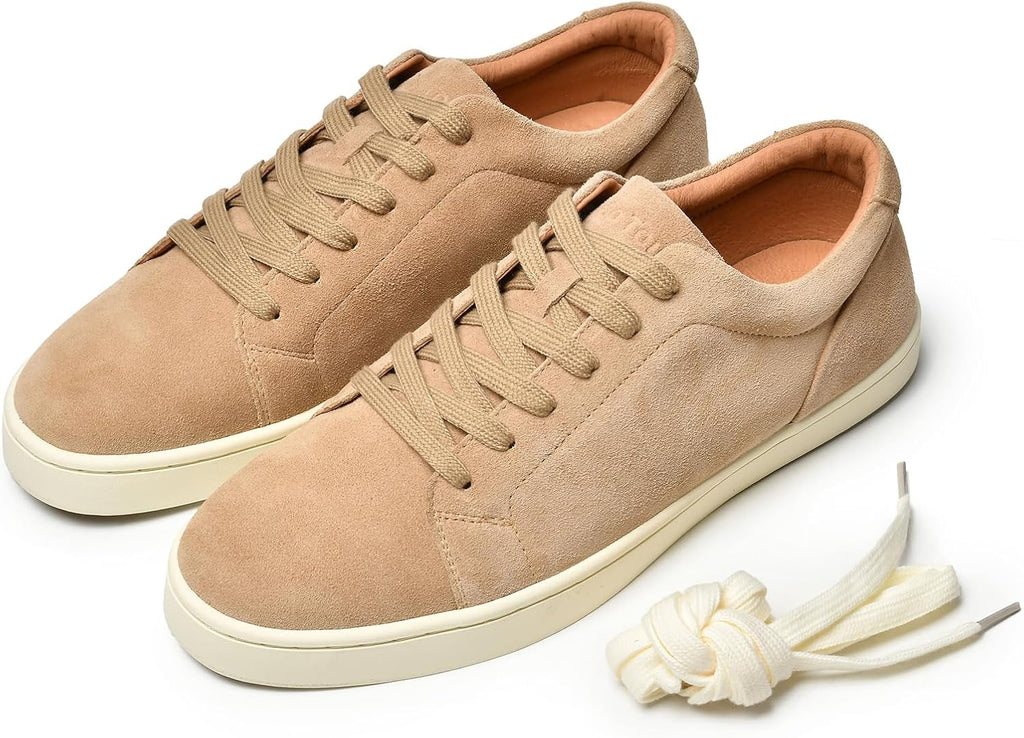 Go Tour Men's Casual Suede Leather Handmade Sneakers Suede Beige