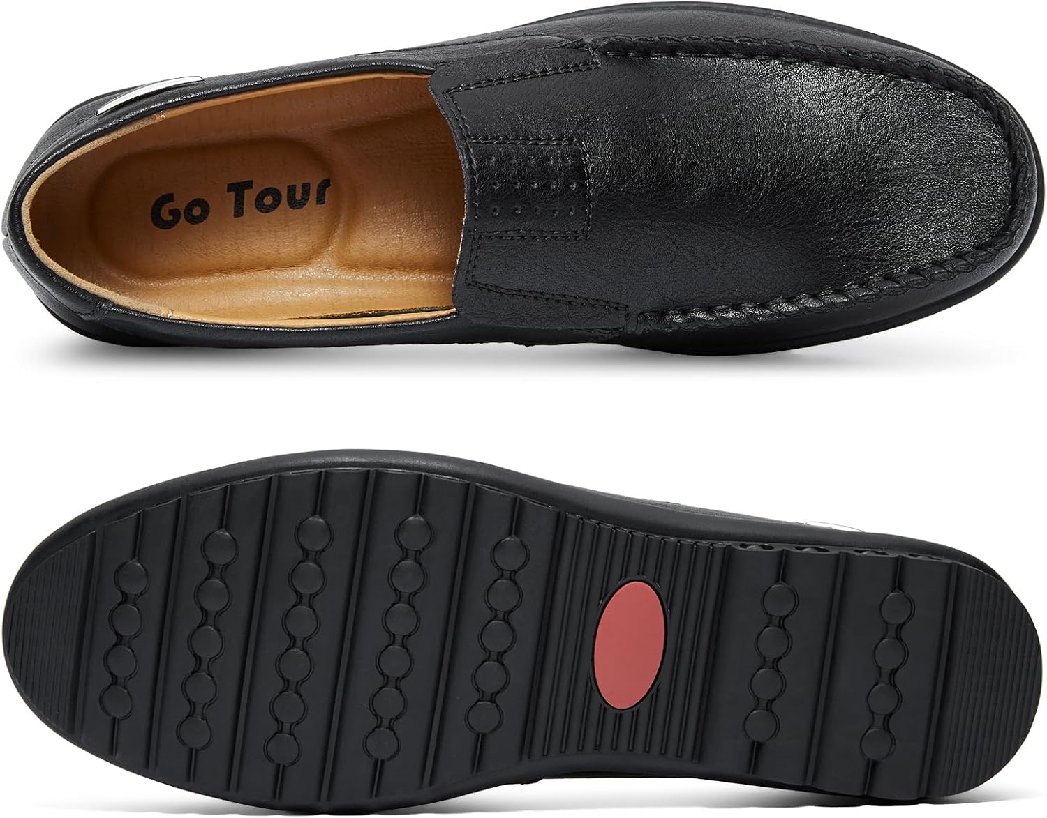 Go Tour Men's Casual Leather Fashion Slip-on Loafers Shoes B-black