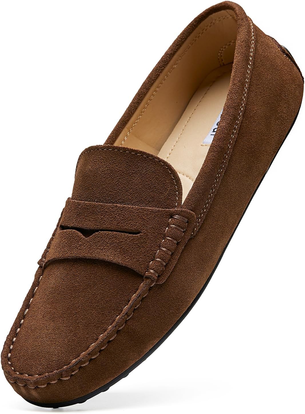 Go Tour Women's Suede Penny Loafers Classic Slip-On Driving Shoes Brown