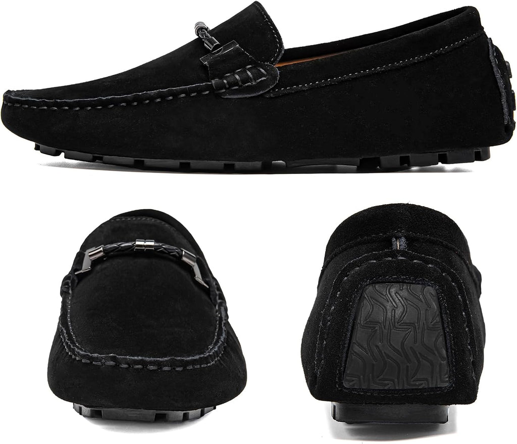 Go Tour Men's Penny Loafers Moccasin Driving Shoes Slip On Flats Boat Shoes Black
