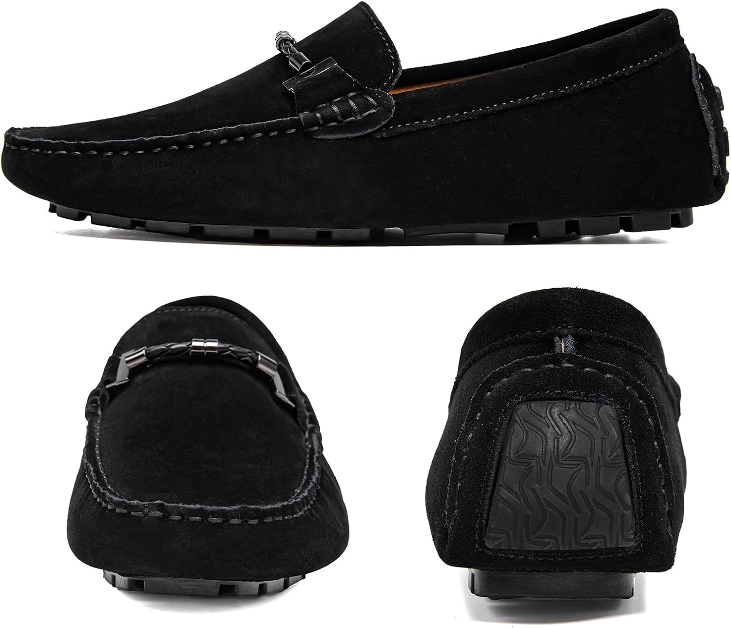 Go Tour Men's Penny Loafers Moccasin Driving Shoes Slip On Flats Boat Shoes Black