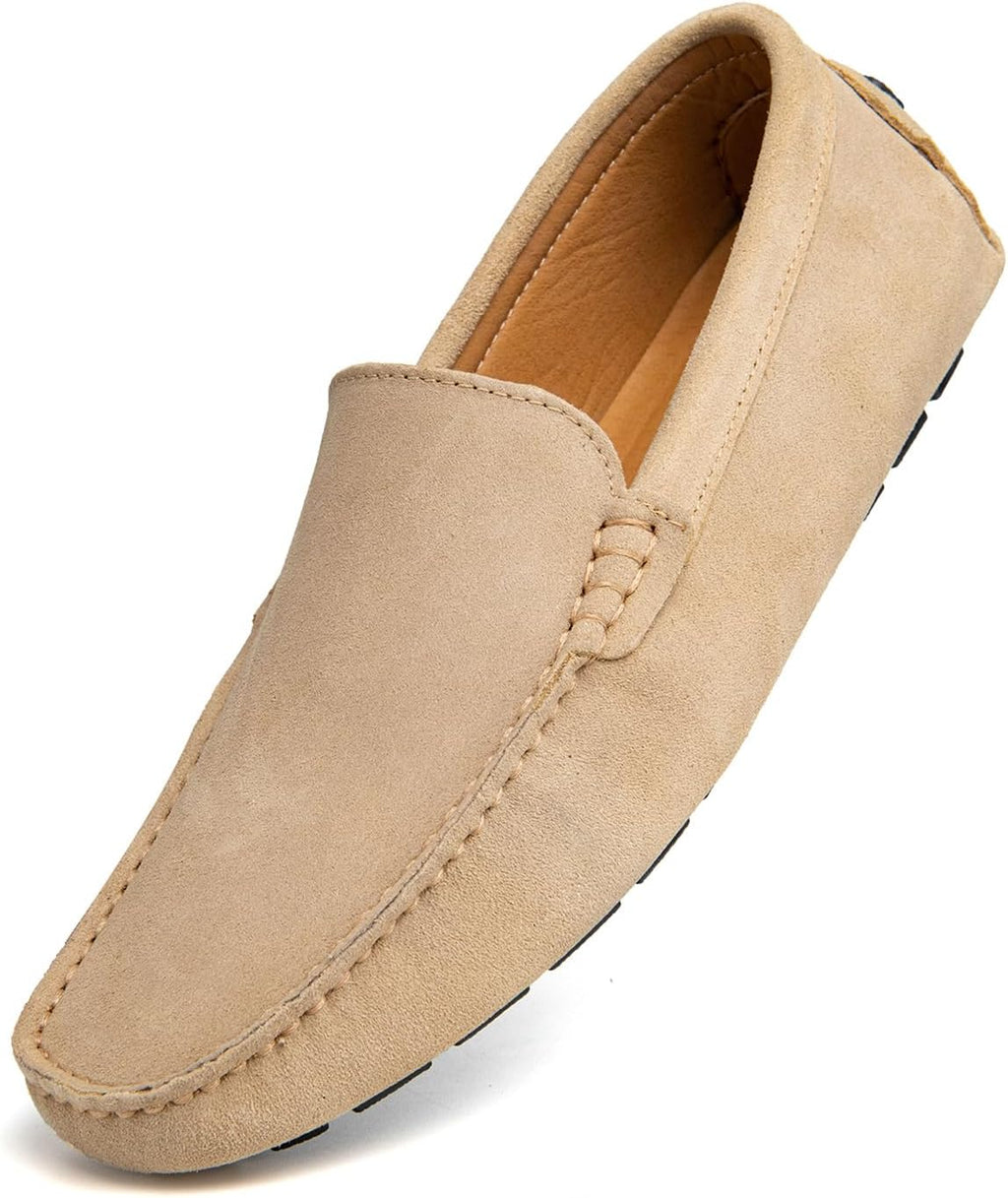 Go Tour Mens Handmade Suede Leather Casual Loafers Shoes A Beige
