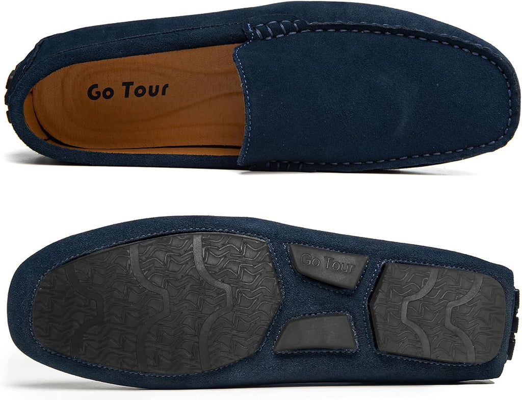 Go Tour Mens Handmade Suede Leather Casual Loafers Shoes A Blue