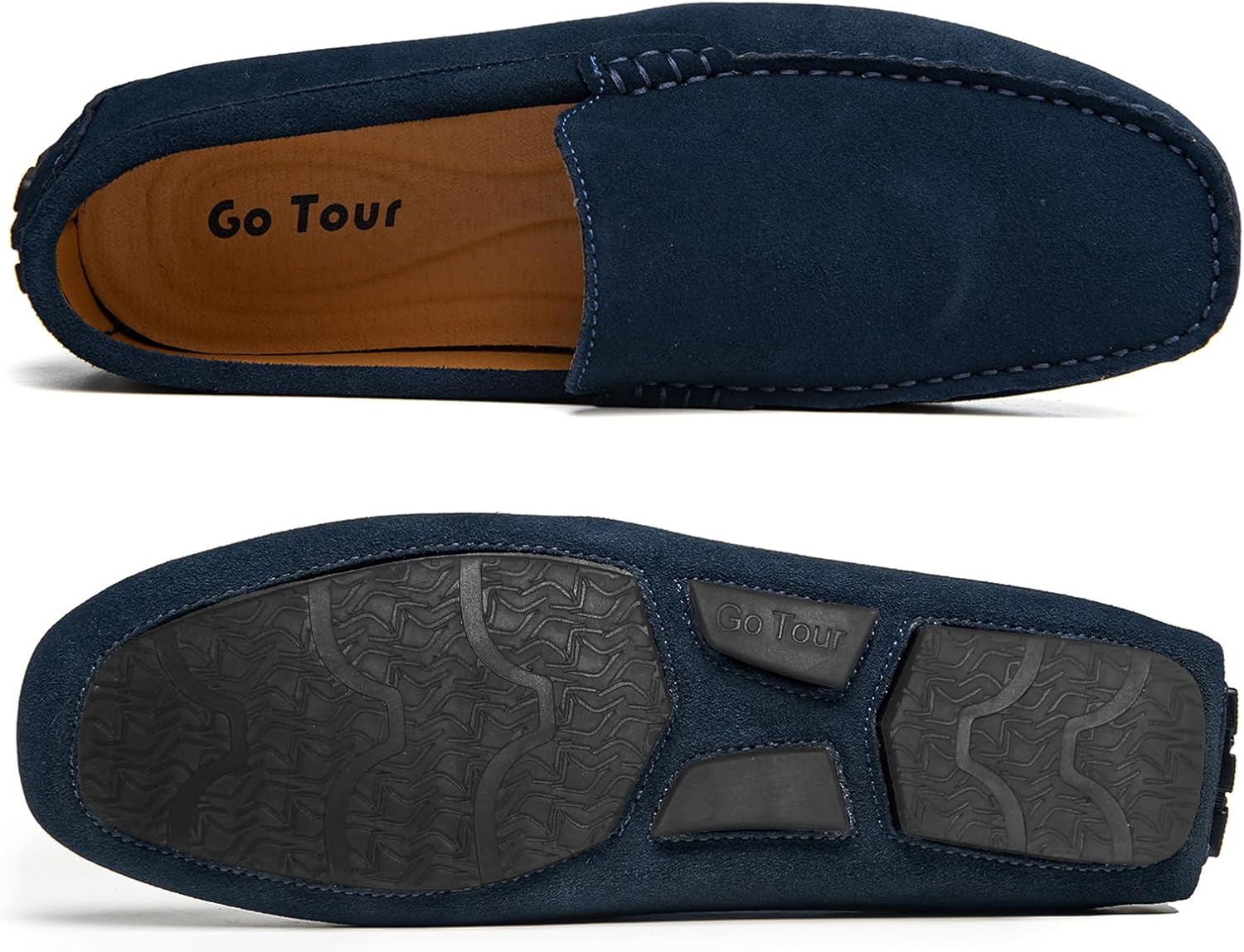 Go Tour Mens Handmade Suede Leather Casual Loafers Shoes A Blue