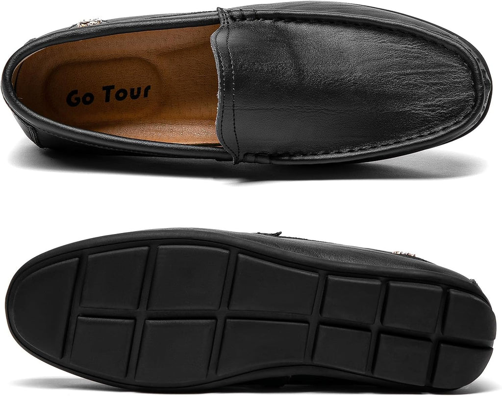 Go Tour Men's Casual Leather Fashion Slip on Loafers Shoes B Black
