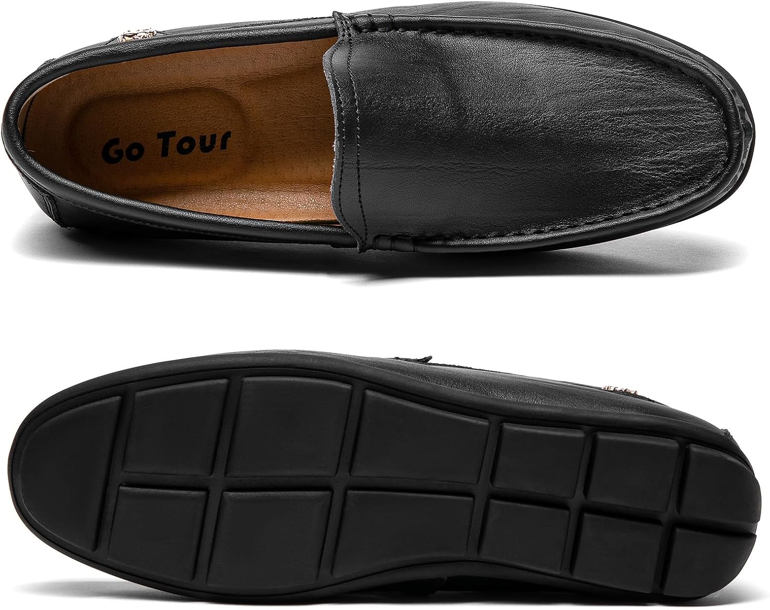 Go Tour Men's Casual Leather Fashion Slip on Loafers Shoes B Black