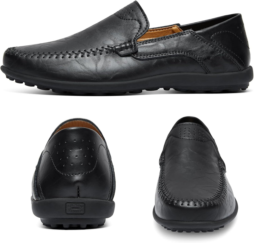 Go Tour Men's Premium Genuine Leather Casual Slip on Loafers Breathable Driving Shoes Fashion Slipper C-black