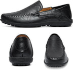 Go Tour Men's Premium Genuine Leather Casual Slip on Loafers Breathable Driving Shoes Fashion Slipper C-black