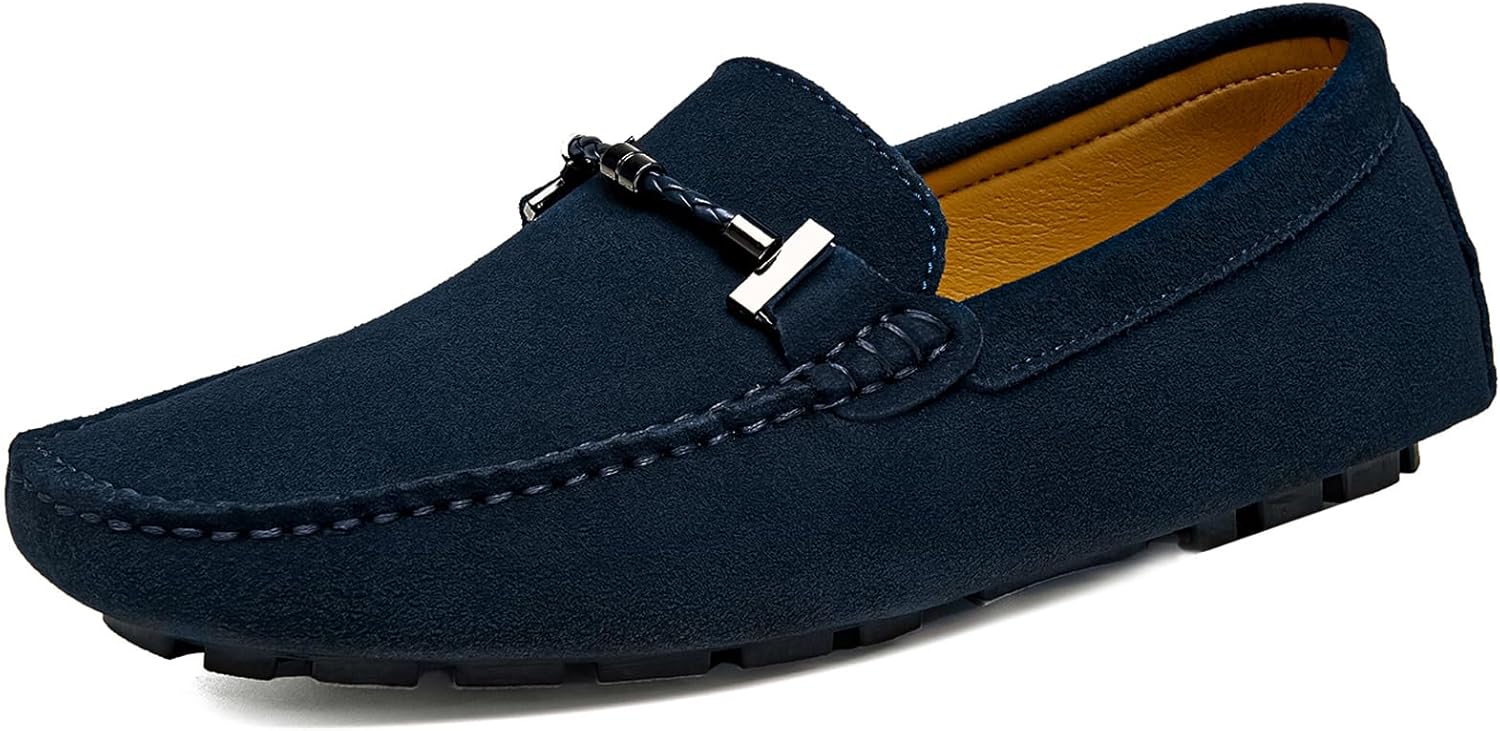 Go Tour Men's Penny Loafers Moccasin Driving Shoes Slip On Flats Boat Shoes Blue