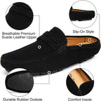 Go Tour Mens Handmade Suede Leather Mules Clog Slippers Breathable Leather Slip on Shoes Casual Loafers Black