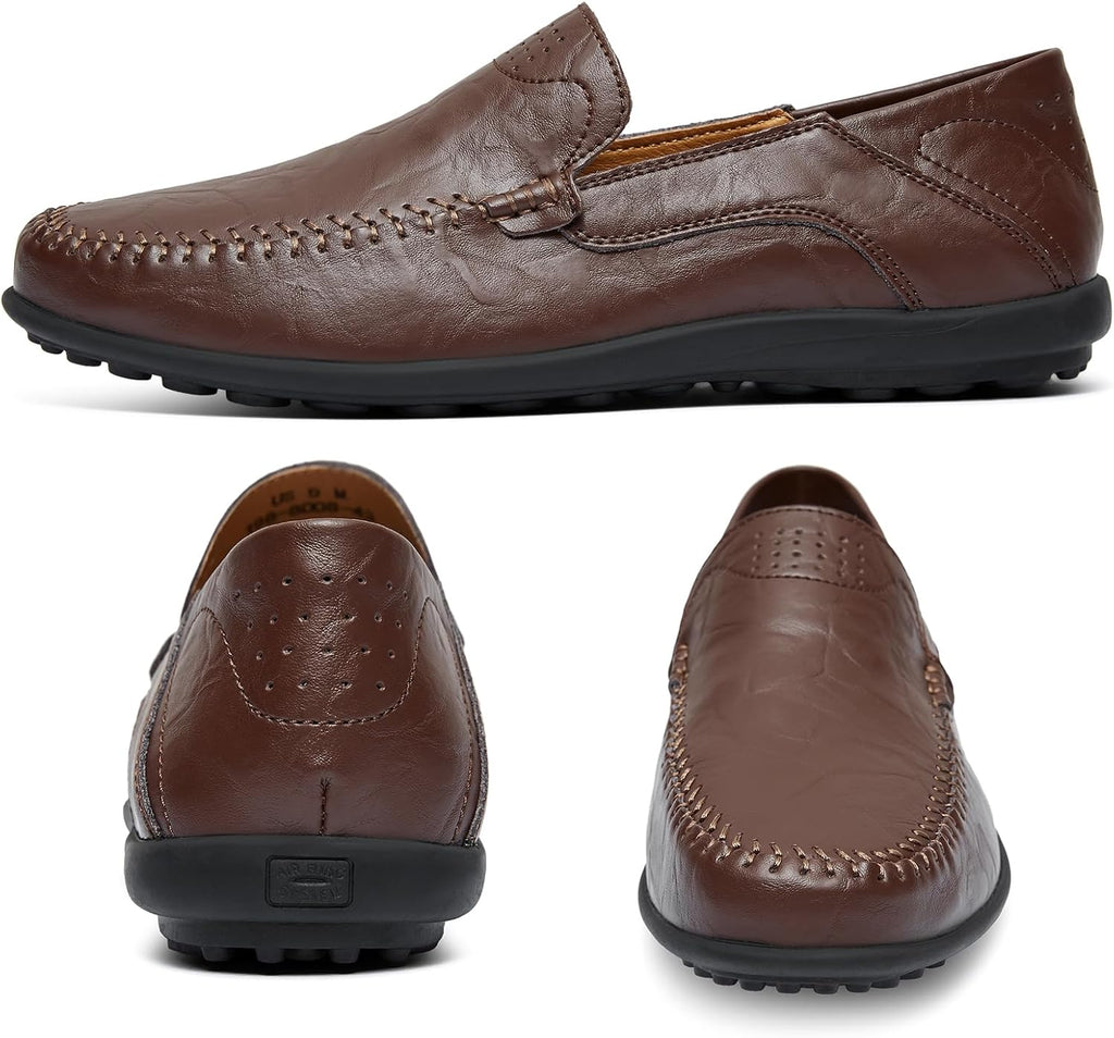 Go Tour Men's Premium Genuine Leather Casual Slip on Loafers Breathable Driving Shoes Fashion Slipper C-dark Brown