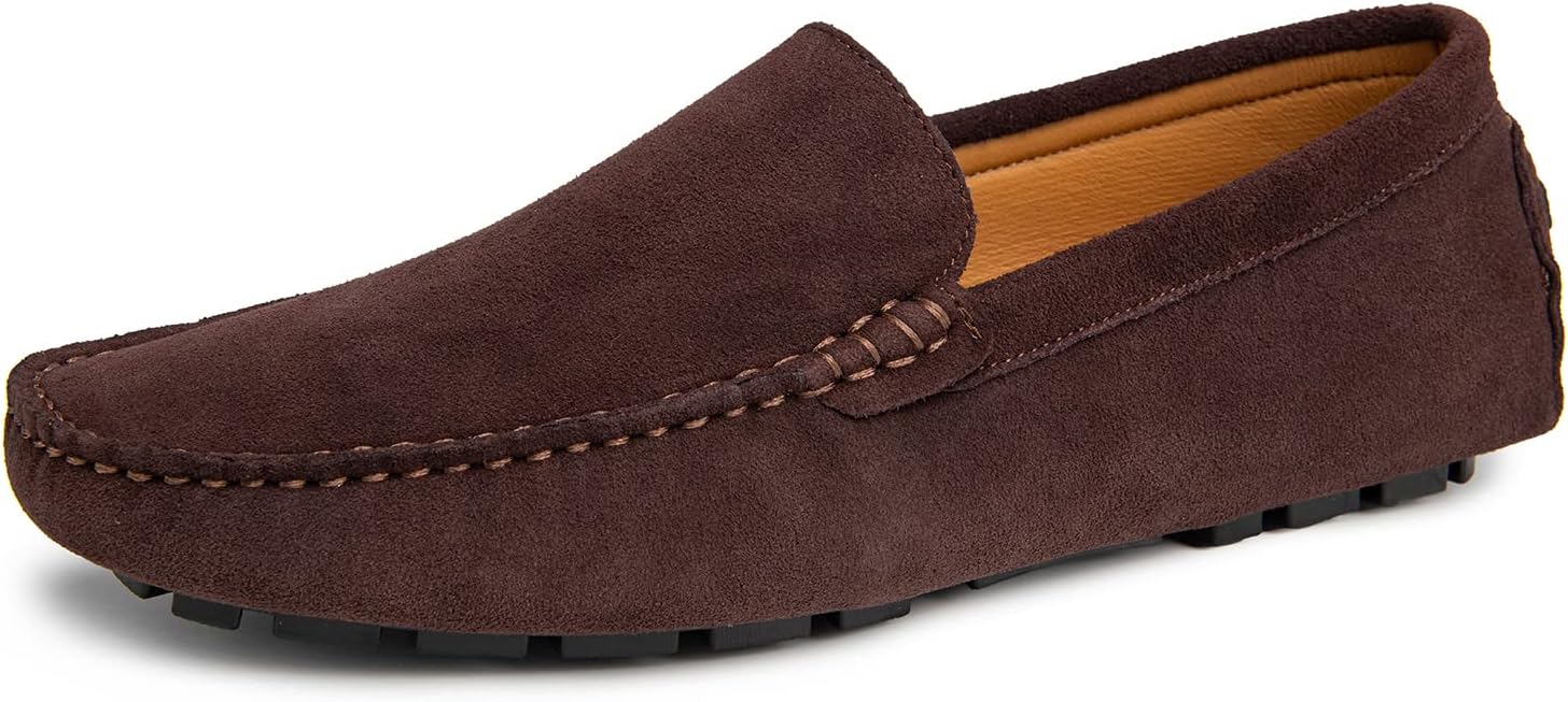 Go Tour Mens Handmade Suede Leather Casual Loafers Shoes A Brown
