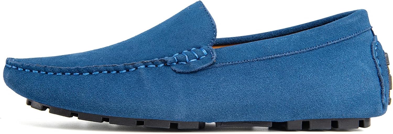 Go Tour Mens Handmade Suede Leather Casual Loafers Shoes A Sapphire Blue