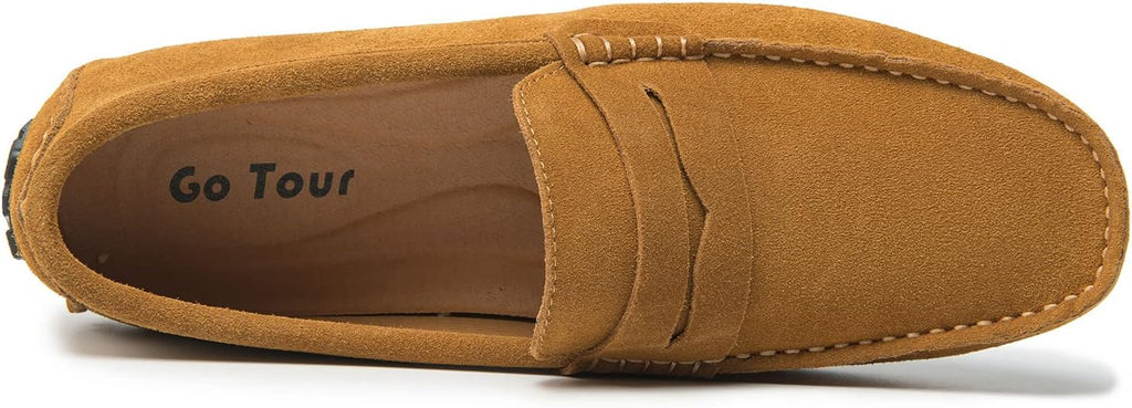 Go Tour Men's Penny Loafers Moccasin Driving Shoes Slip On Flats Boat Shoes A Brown