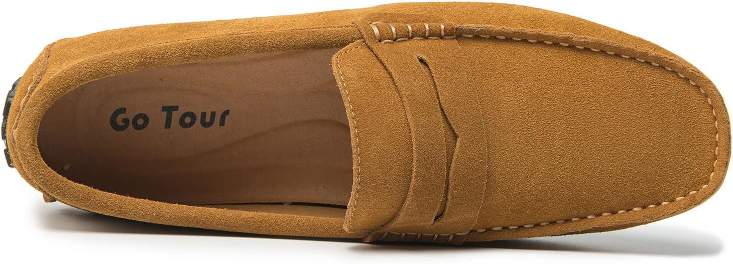 Go Tour Men's Penny Loafers Moccasin Driving Shoes Slip On Flats Boat Shoes A Brown