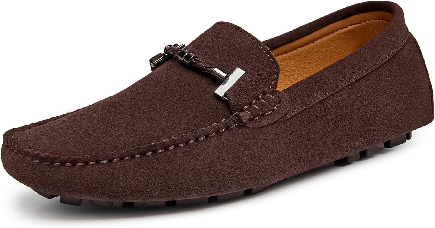 Go Tour Men's Penny Loafers Moccasin Driving Shoes Slip On Flats Boat Shoes Brown