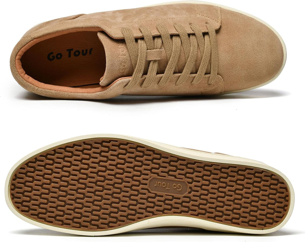 Go Tour Men's Casual Suede Leather Handmade Sneakers Suede Beige