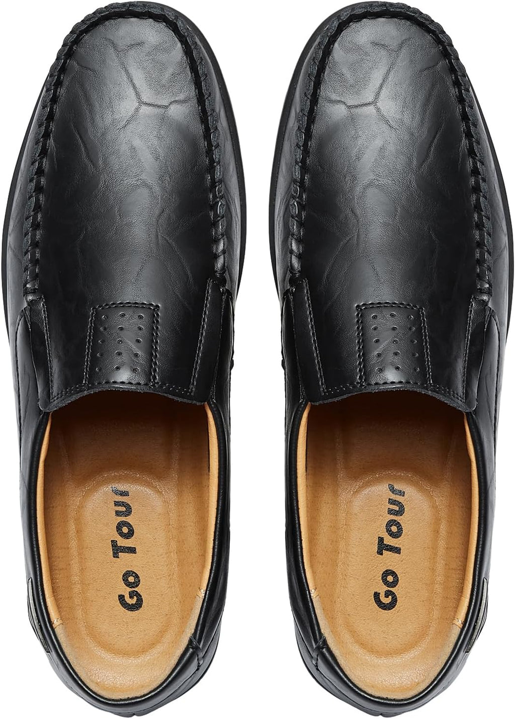 Go Tour Men's Casual Leather Fashion Slip-on Loafers Shoes A-black
