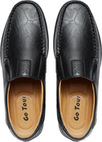 Go Tour Men's Casual Leather Fashion Slip-on Loafers Shoes A-black