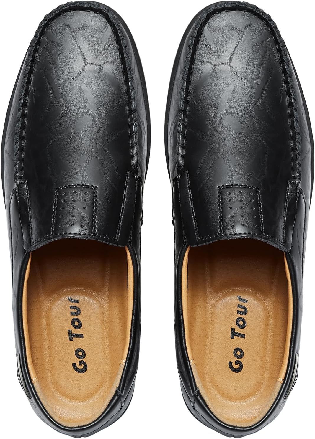 Go Tour Men's Casual Leather Fashion Slip-on Loafers Shoes A-black