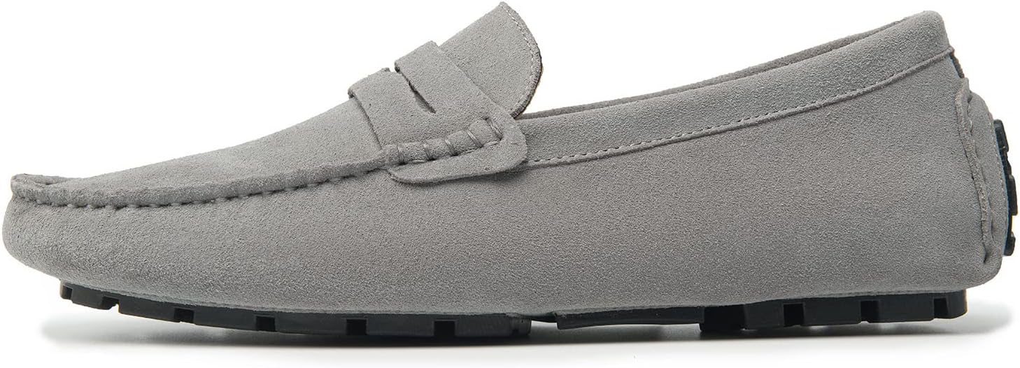 Go Tour Men's Penny Loafers Moccasin Driving Shoes Slip On Flats Boat Shoes A Grey