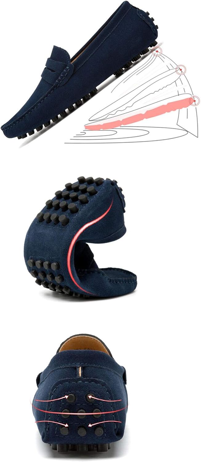 Go Tour Men's Penny Loafers Moccasin Driving Shoes Slip On Flats Boat Shoes Dark Blue