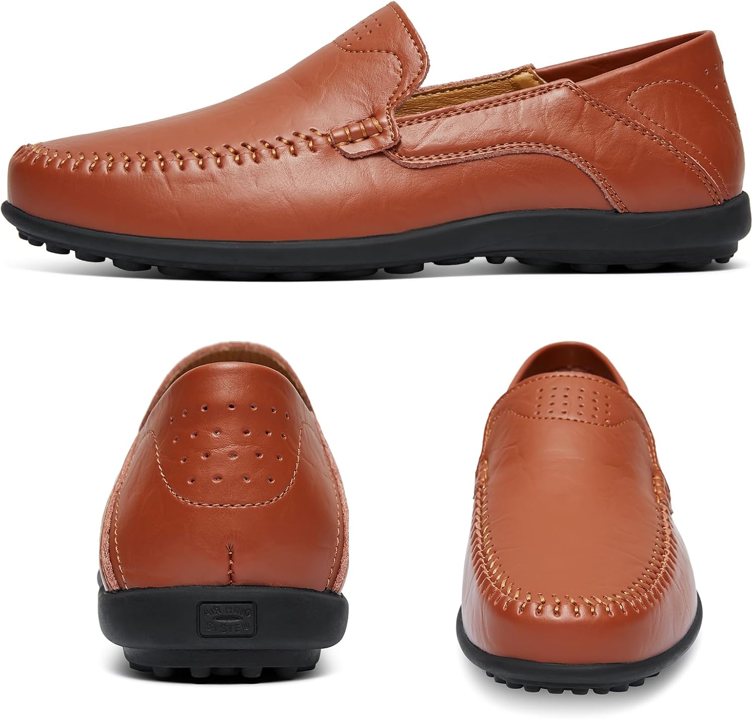 Go Tour Men's Premium Genuine Leather Casual Slip on Loafers Breathable Driving Shoes Fashion Slipper C-brown